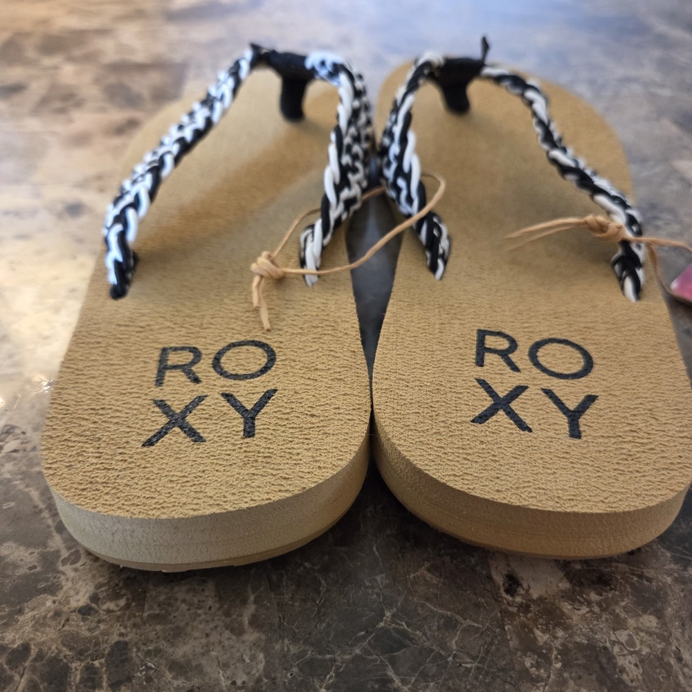 Roxy sz 8 braided blk/wht thong flip flops sandals NWT casual summer vacation - Picture 6 of 9